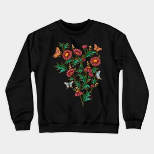 Bright bouquet of pink daisy flowers and colorful butterflies Crewneck Sweatshirt